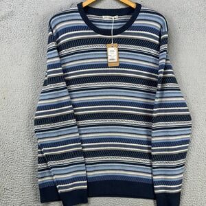 Marine Layer Men Crew Neck Sweater XL Blue Reed Jacquard Organic Cotton Knit NEW
